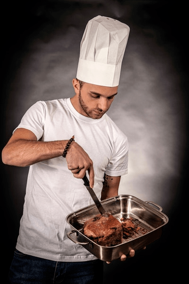 Men prepare meat for its effectiveness